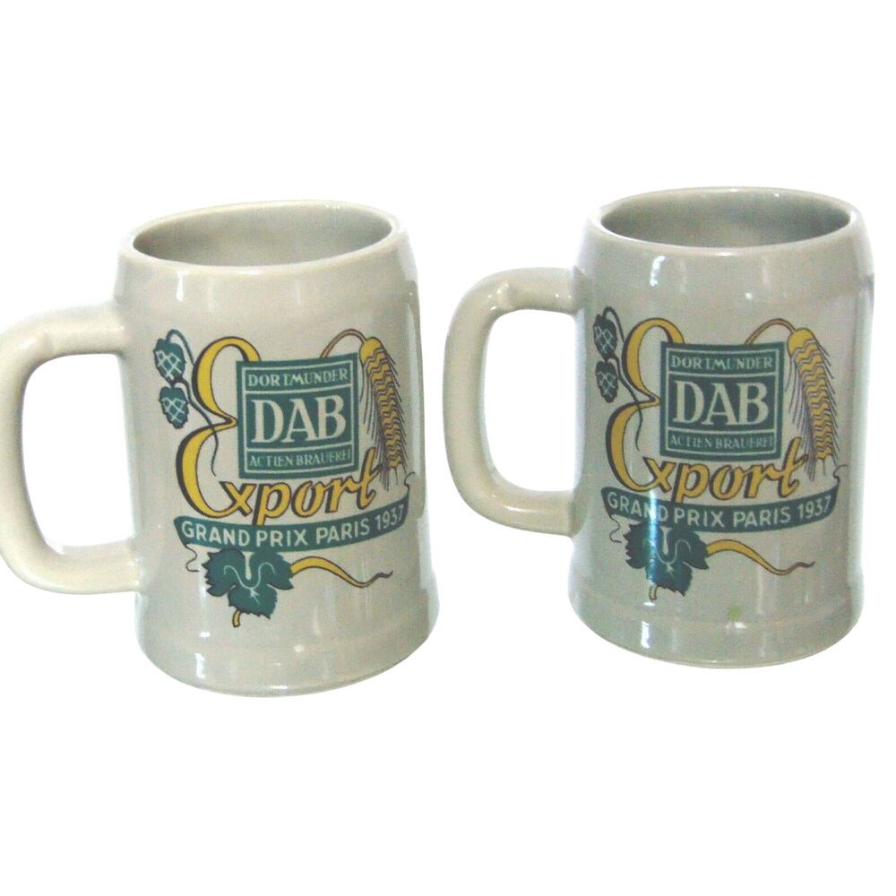 McCoy Beer Stein Mug Set 2 PotteryDAB Export Grand Prix Paris 1937 Pint Cups